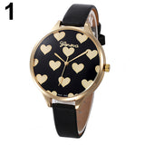 Women Geneva Love Heart Dial Analog Faux Leather Band Quartz Wrist Watch