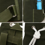 Men's Solid Color Drawstring Canvas Large Capacity Bucket Bag Casual Backpack