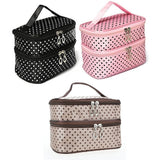 Travel Cosmetic Polka Dot Double Layers Makeup Toiletry Organizer Storage Bag - ENSEIGNE DENIS