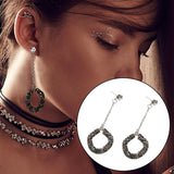 Fashion Black Rhinestones Circle Tassel Long Drop Earrings Women Jewelry Gift