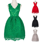 Sexy Women's Sleeveless Hollow Lace Patchwork A-Line Slim Dress Prom Party