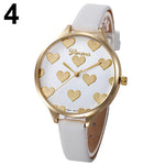 Women Geneva Love Heart Dial Analog Faux Leather Band Quartz Wrist Watch