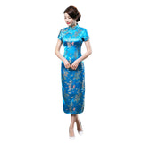 Ethnic Vintage Women Chinese Dragon Phoenix Embroidery Long Slim Cheongsam Dress