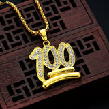 Men Hip Hop Twist Chain Rhinestone Number 100 Pendant Necklace Street Jewelry - ENSEIGNE DENIS