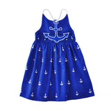Girl's Summer Casual Button Anchor Print Back Sleeveless Loose Dress Sundress