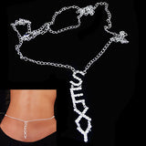 Women Sexy Rhinestone Butterfly Dance Body Belly Waist Chain Fashion Jewelry