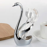 Creative Stainless Steel Fruit Food Fork Spoon Knife Cutlery Swan Base Holder