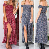 Women Sexy Floral Summer Off Shoulder Boho Long Maxi Evening Party Beach Dress