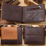 Men Coffee Full-Grain Leather Bifold Wallet Credit Card Holder Slim Coin Purse