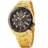 Luxury Men Golden Color Band Stainless Steel Date Quartz Analog Sport Wrist Watch