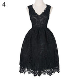 Sexy Women's Sleeveless Hollow Lace Patchwork A-Line Slim Dress Prom Party