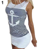Women's Fashion Sexy Anchor Stripe Sleeveless O-neck Skirts Bodycon Mini Dress - ENSEIGNE DENIS