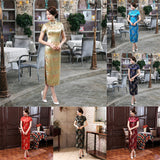 Ethnic Vintage Women Chinese Dragon Phoenix Embroidery Long Slim Cheongsam Dress