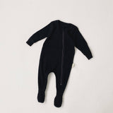 Black Zip up Ribbed Romper Babygrow Sleepsuit 0-3Y Unisex