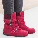 Winter buckled calf women's boots warm zipper boots plain flat shoes