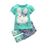 Baby Girls Bunny Embroidered Short Sleeve Suit Set