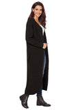 Black Open Front Pockets Knit Long Cardigans