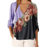 Womens V Neck Floral Chiffon Top
