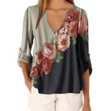 Womens V Neck Floral Chiffon Top