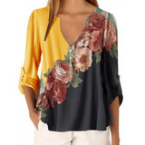 Womens V Neck Floral Chiffon Top