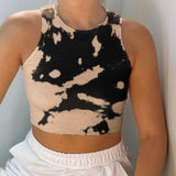 Cotton Ribbed Tie Dye Crop Top Streetwear