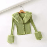 Detachable Fur Trims Long Sleeve Sweater Outerwear