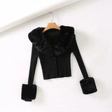 Detachable Fur Trims Long Sleeve Sweater Outerwear