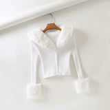 Detachable Fur Trims Long Sleeve Sweater Outerwear
