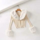 Detachable Fur Trims Long Sleeve Sweater Outerwear