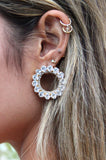 Large Crystal & 18k Gold Plated Circle Stud Earrings