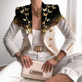 Elegant Butterfly Print Office Lady Blazer Coat
