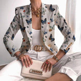 Elegant Butterfly Print Office Lady Blazer Coat