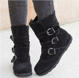 Winter buckled calf women's boots warm zipper boots plain flat shoes