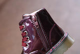 Fashion Children Boots Girls Boys Waterproof Leather Zipper Rubber Mar