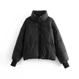 Zipper Khaki Thick Puffer Coat  Pockets Padded Coat Jackets