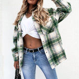 Plaid Green Shirt Women Coat Jacket Casual Oversized Streetwear