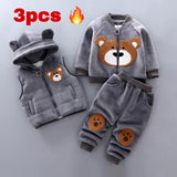 Baby boy's clothes cotton warm suit Bear cartoon printing plus velvet