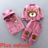 Baby boy's clothes cotton warm suit Bear cartoon printing plus velvet