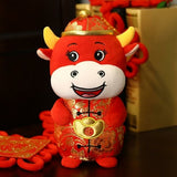2021 New Year Kawaii China Dress Mascot Cow Plush Red Cow In Tang Suit