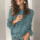 Summer Lace Crochet Flower Blouses Shirt Long Sleeve Shirt
