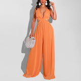Sleeveless V Neck Chic Jumpsuit Elegant OL Wide Leg Pants Overalls