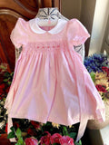 Princess Elegant smocked Cotton Kids Girls Solid Handmade dress