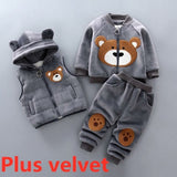 Baby boy's clothes cotton warm suit Bear cartoon printing plus velvet