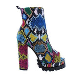 Open Toe Snake Pattern Women's Zipper Platform High-heeled Boots