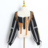 Casual Patchwork Hit Color Irregular Jacket Women Square Collar