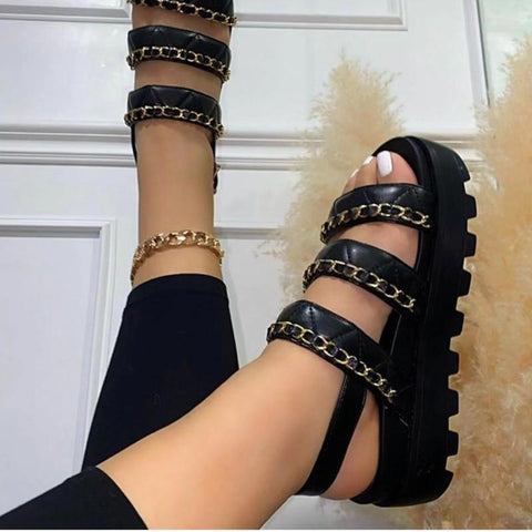 2021 Women's Platform Summer Sandals Fashion Chain Wedges Heels Women