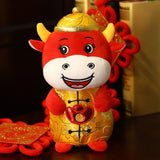 2021 New Year Kawaii China Dress Mascot Cow Plush Red Cow In Tang Suit