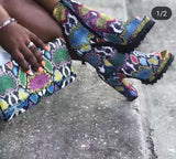 Open Toe Snake Pattern Women's Zipper Platform High-heeled Boots