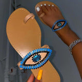 2021 Female Rhinestone Eyes Slides Fashion Round Toe Flat Slippers