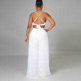 Sleeveless V Neck Chic Jumpsuit Elegant OL Wide Leg Pants Overalls